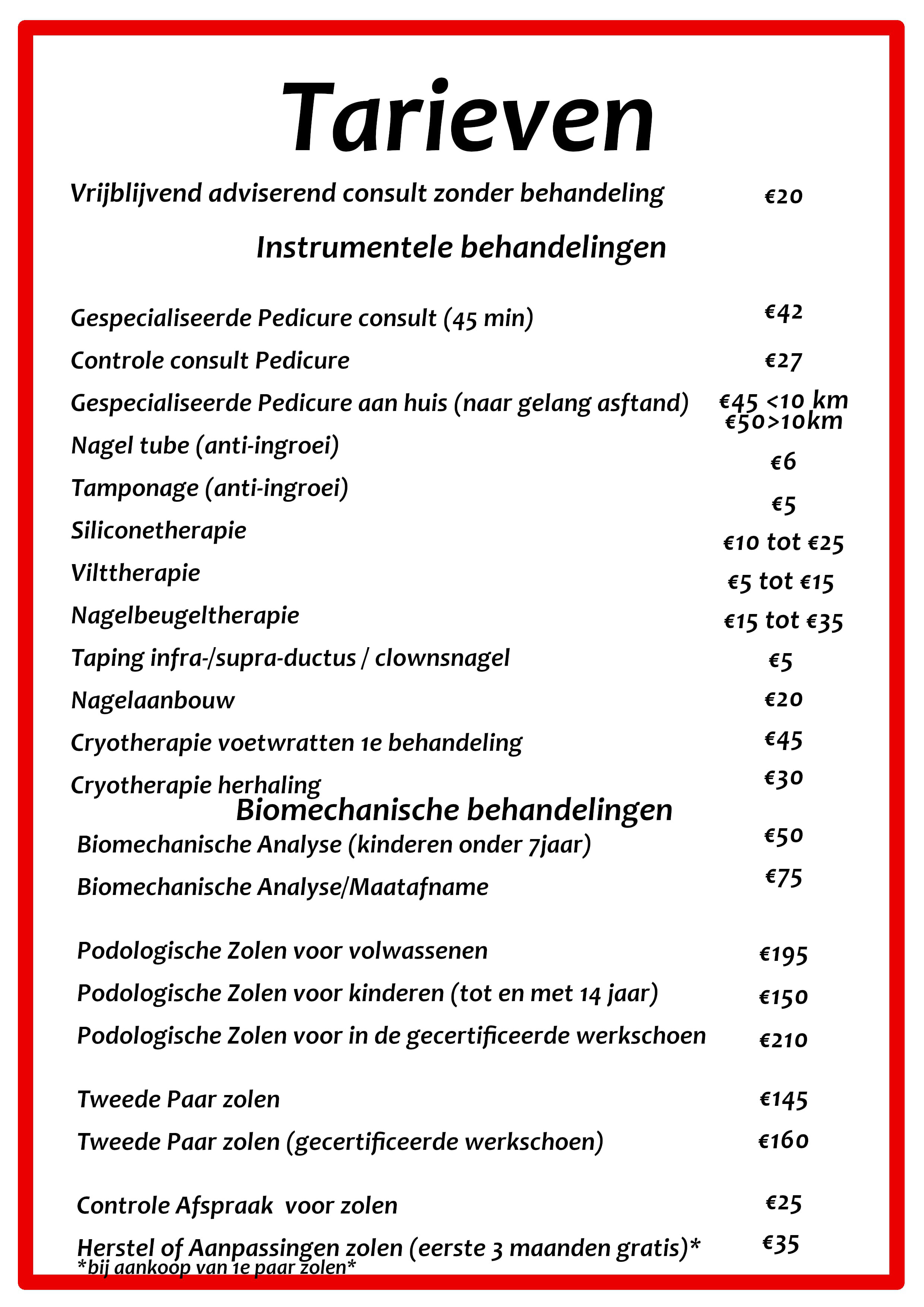 podopraktijk prijzen